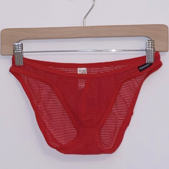 Co ck sox ribbed sheer brief. Small. Red.